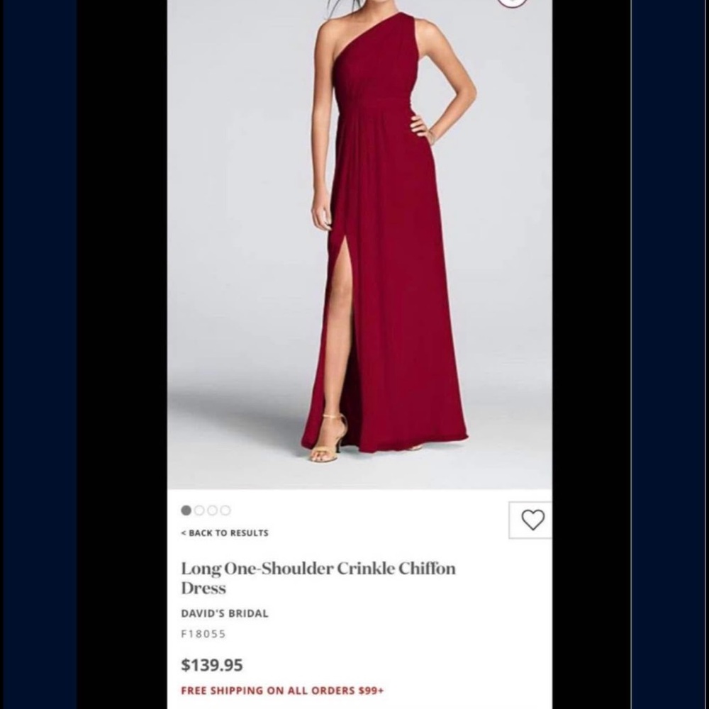 David's Bridal Burgundy One-Shoulder Gown